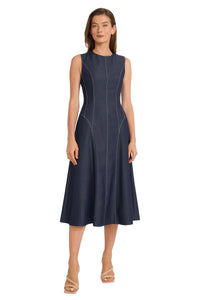 Greta Denim Midi A-Line with Topstitching