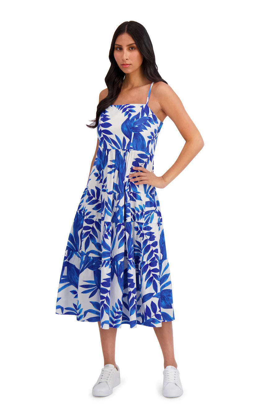 Marge Fit and Flare Sleeveless Midi Dress | London Times SOFT WHITE/COBALT BLUE / Standard / s Marge Fit and Flare Sleeveless Midi Dress | London Times SOFT WHITE/COBALT BLUE / Standard / s