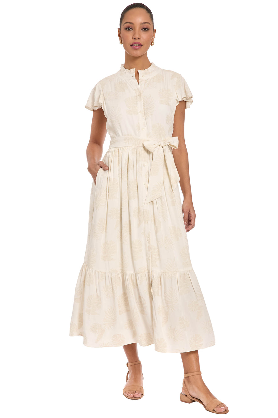London Times Women's Ruffle Tiered Maxi Dress - Natural