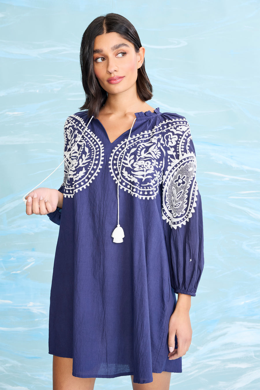 Douglas Cotton Embroidered Long Sleeve Shift