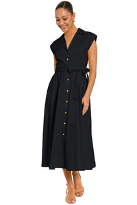 Rosemary Cotton Belted Shirt Dress in Solid