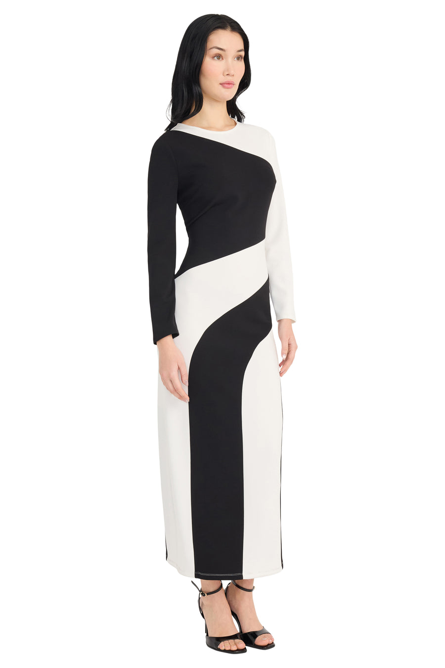 Juanita Long Sleeve Color Block Maxi Sheath Dress | Donna Morgan BLACK/IVORY / Standard / 6 Juanita Long Sleeve Color Block Maxi Sheath Dress | Donna Morgan BLACK/IVORY / Standard / 6