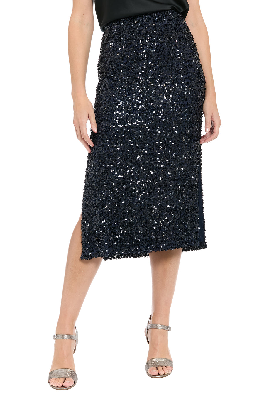 Houston Fitted Sequin Midi Skirt with High Slit