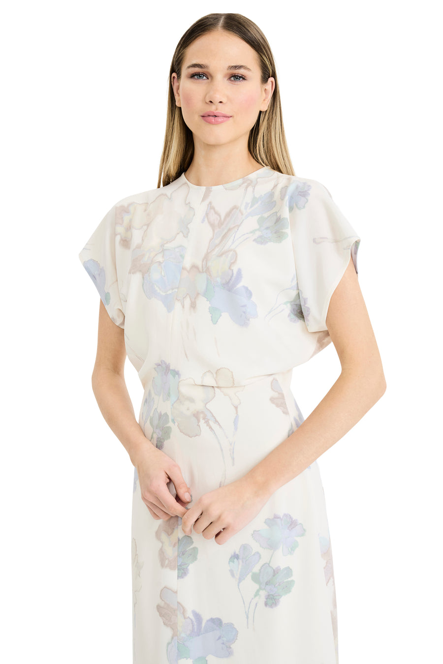 Theo Cap Sleeve Mock Neck Midi in Ghost Floral