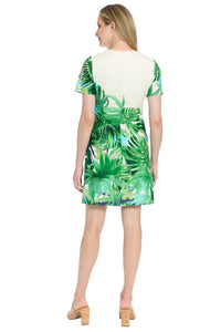 Leilani V-neck Short Sleeve Shift in Tropical Palms