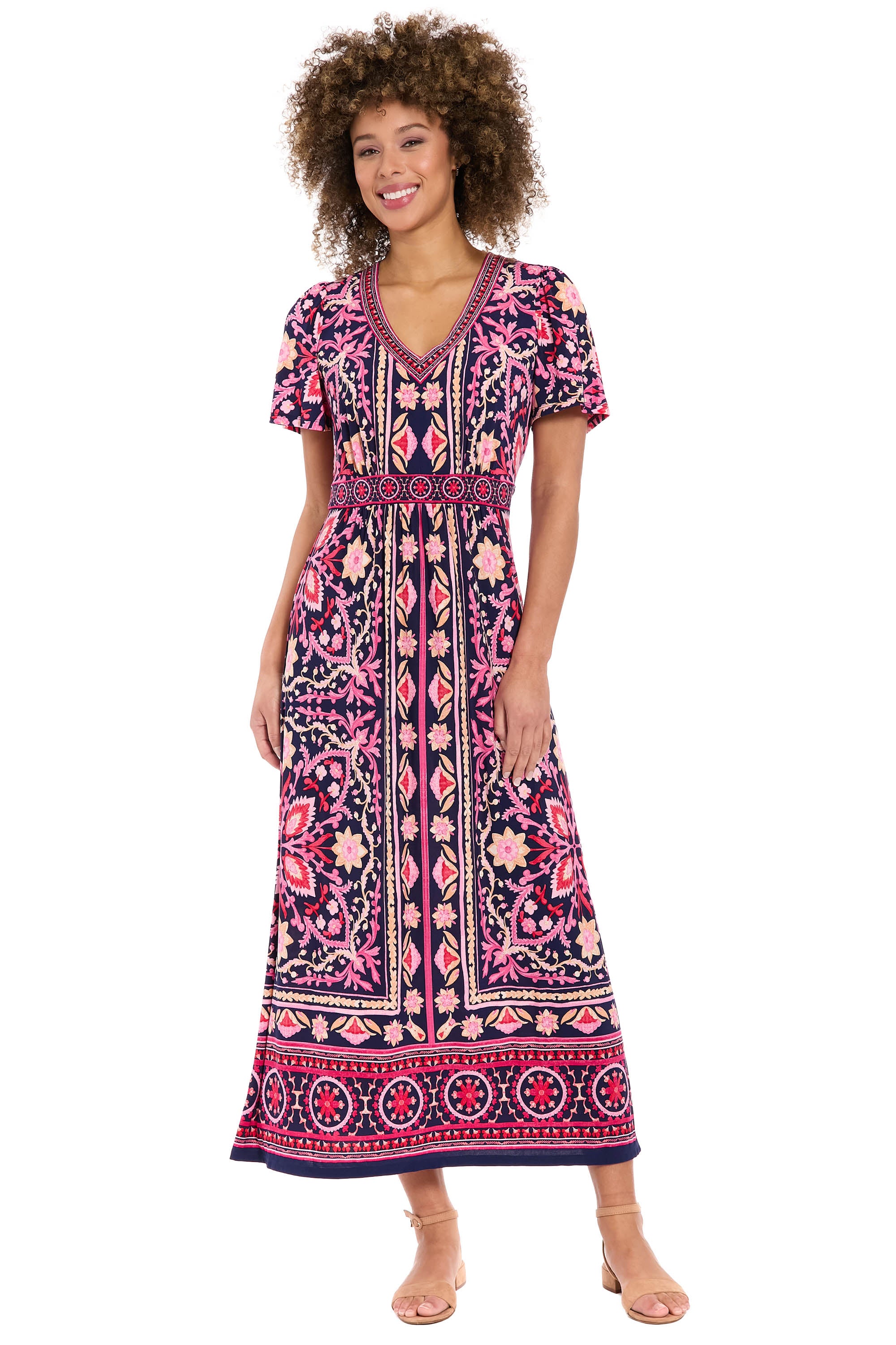 モーリー McKay Flutter Sleeve Maxi in Tile Medallion A-Line | London Times