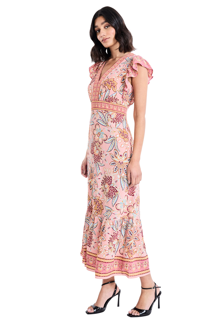 Ezra Floral Print Midi Ruffle Sleeves Dress