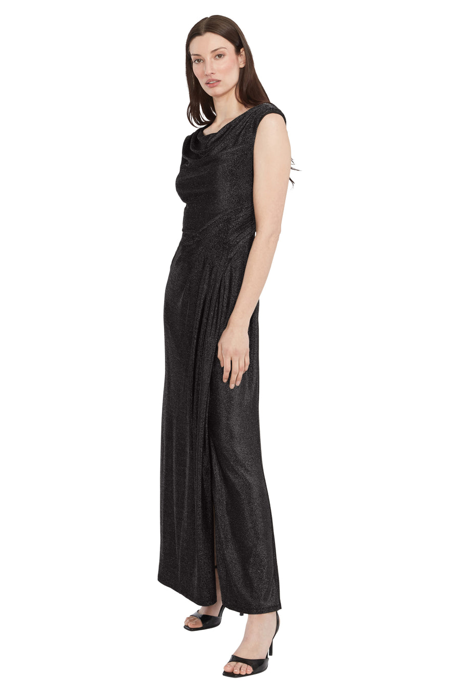 Shannan Metallic Knit Cowl Neck Gown