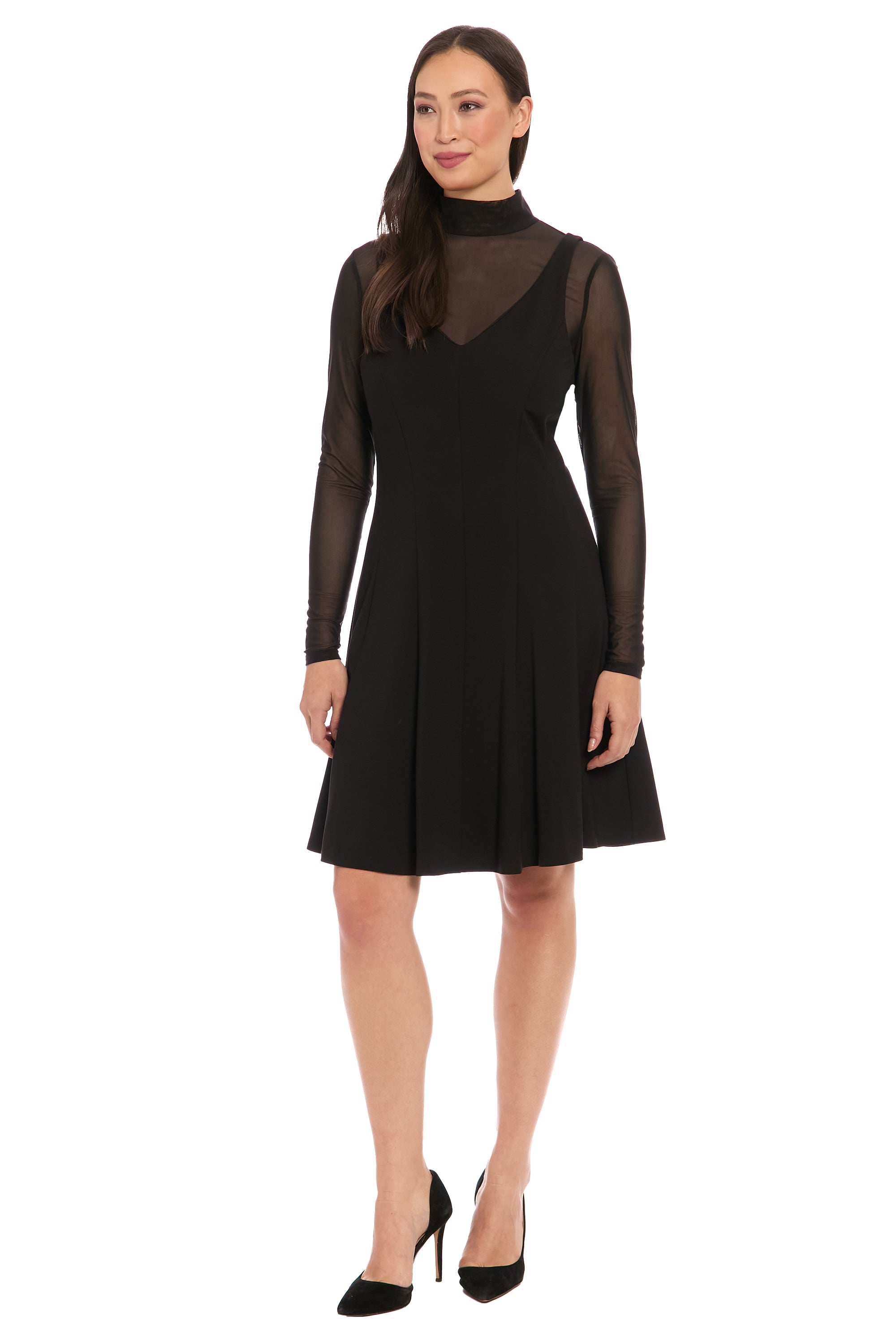 Elsbeth Sheer Mock Neck Fit & Flare