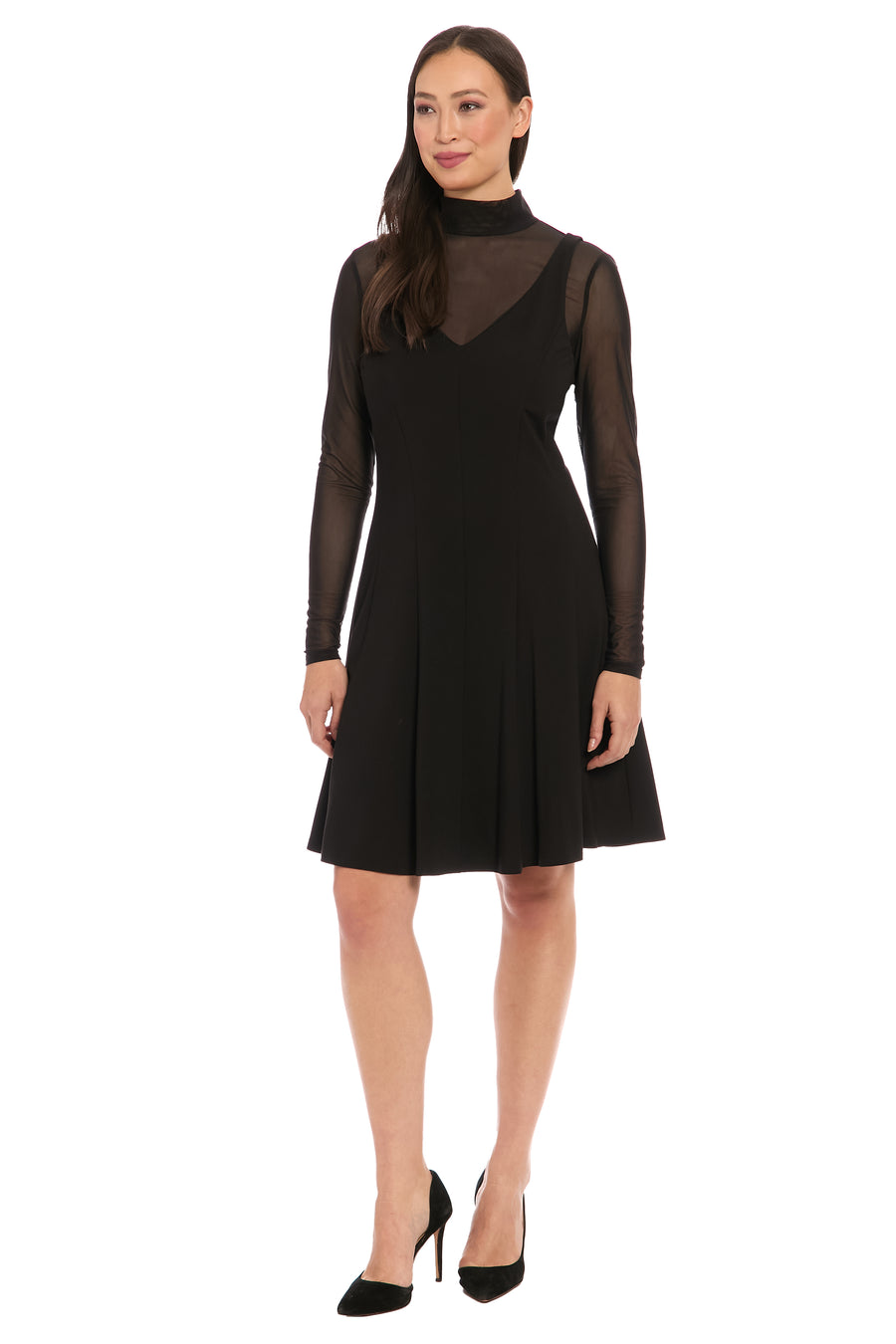 Elsbeth Sheer Mock Neck Fit & Flare