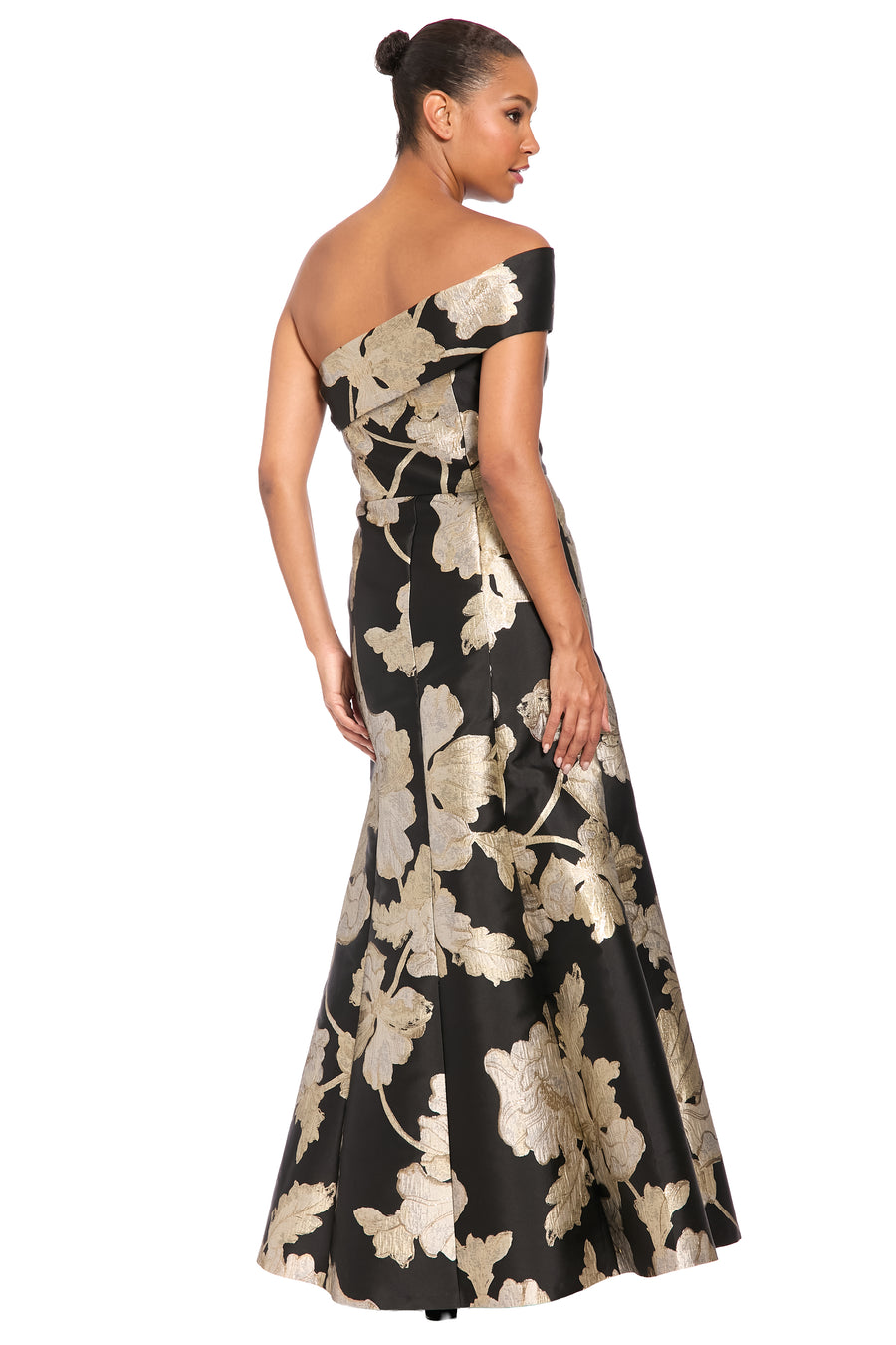 Reya Off the Shoulder Gown in Metallic Floral Jacquard