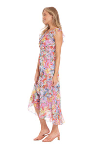 Alessandra Ruffle Faux Wrap Dress in Happy Floral - FINAL SALE