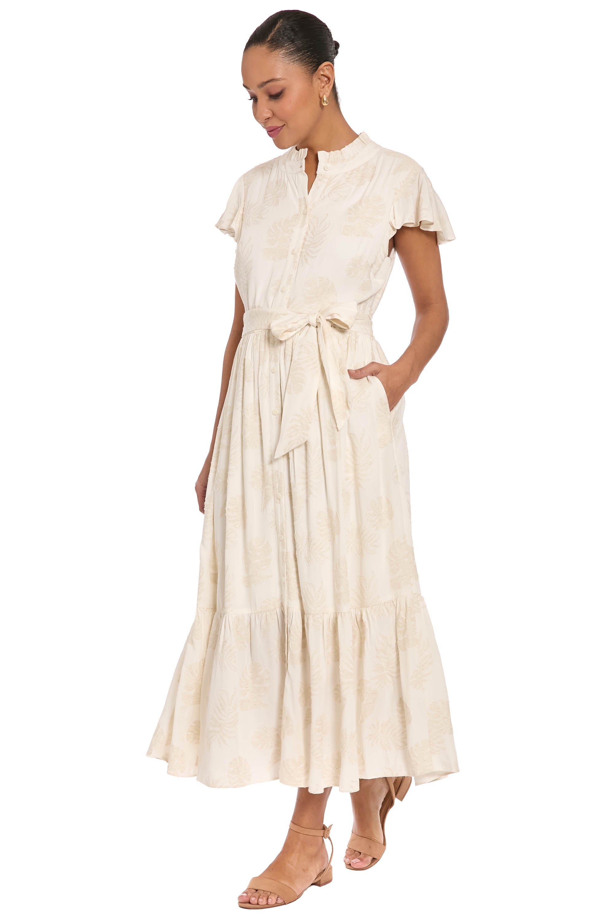 Debby Ruffle Neck Maxi Shirtdress A-Line Flutter Sleeve | London