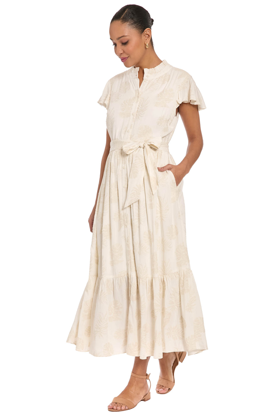Debby Ruffle Neck Maxi Shirtdress
