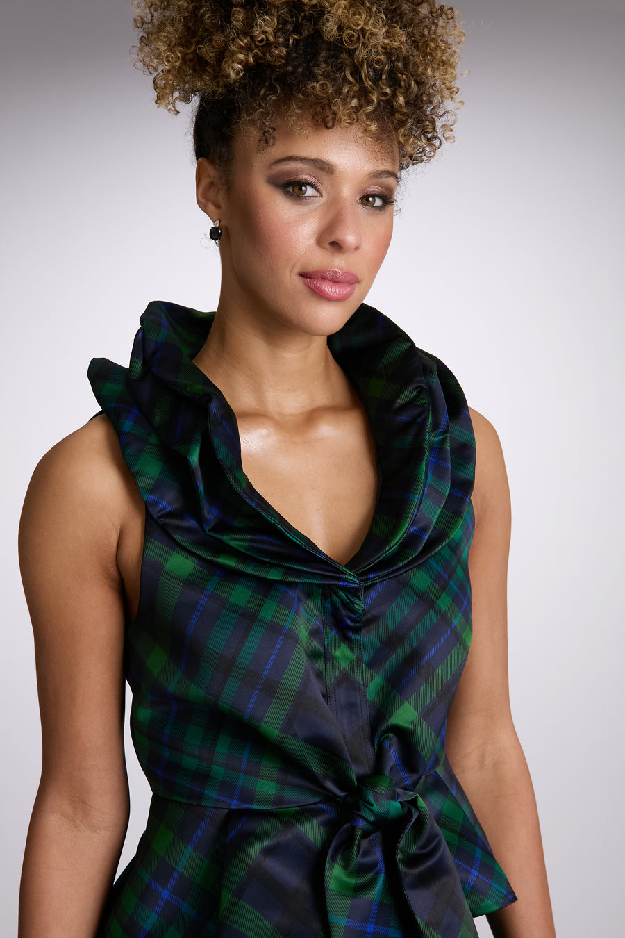 Roosevelt Plaid Top with Triple Ruffle Collar