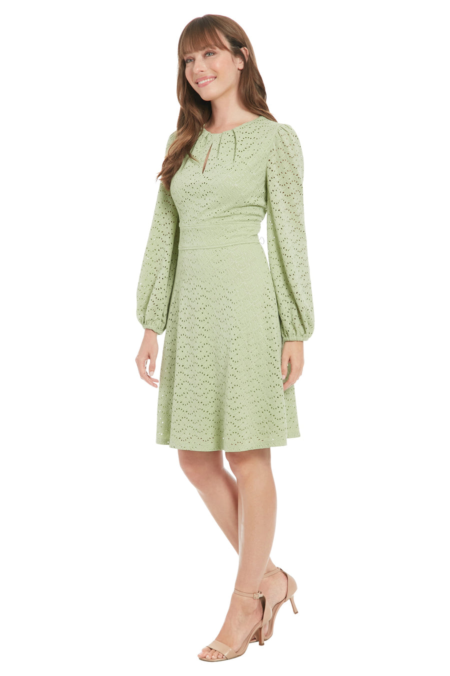 London Times Women's Eyelet Long Sleeve Dress - Green - Casual dresses London Times Women's Eyelet Long Sleeve Dress - Green - Casual dresses