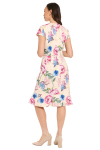Anne Cap Sleeve Flounce Hem Dress in Floral Perfection