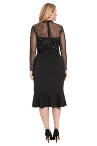 Laurenda Beaded Pearl Illusion Mesh Dress