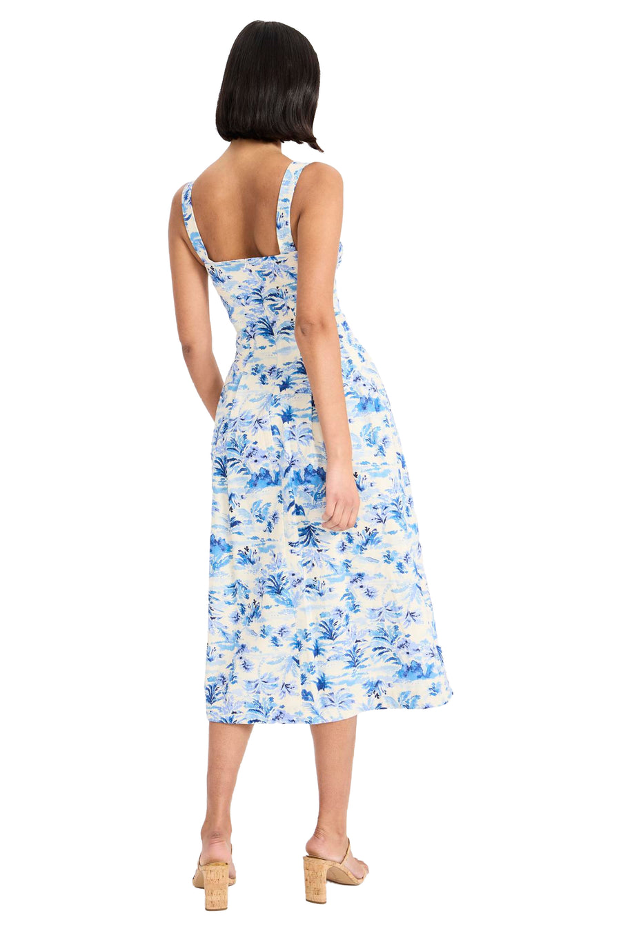 Kelly Linen Midi Fit & Flare Dress in Tropical Islands CREAM/VISTA BLUE / Standard / 18 Kelly Linen Midi Fit & Flare Dress in Tropical Islands CREAM/VISTA BLUE / Standard / 18