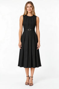 Joanie Pleated Belted Midi Dress