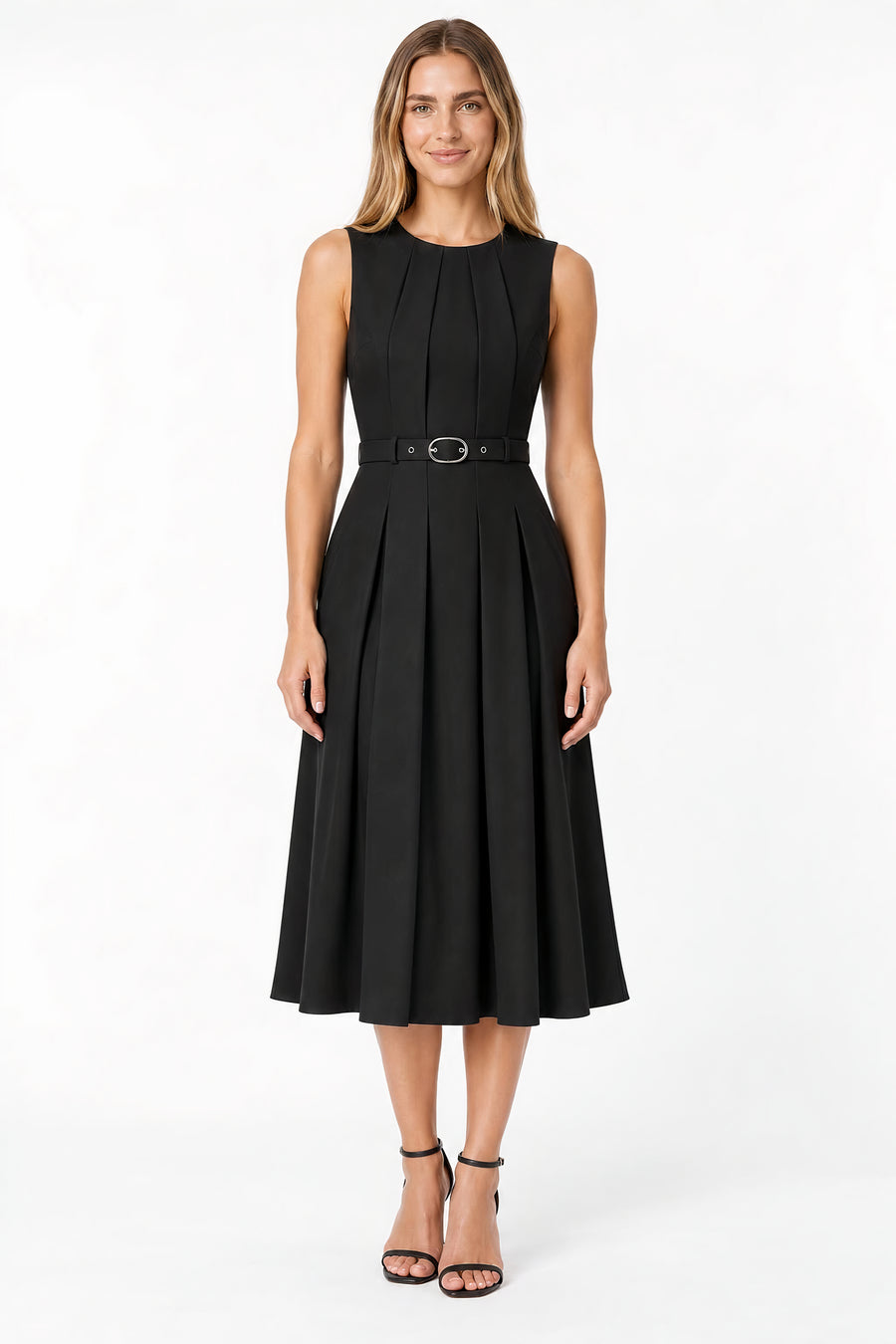 Joanie Pleated Belted Midi Dress
