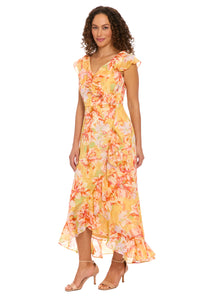 Alessandra Ruffle Faux Wrap Dress in Happy Floral - FINAL SALE