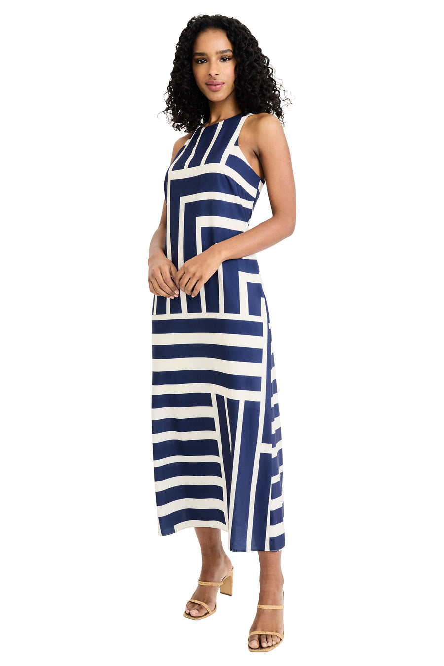 Donna Morgan Maxi Dress With Keyhole - Cream/ Navy - 2 Donna Morgan Maxi Dress With Keyhole - Cream/ Navy - 2