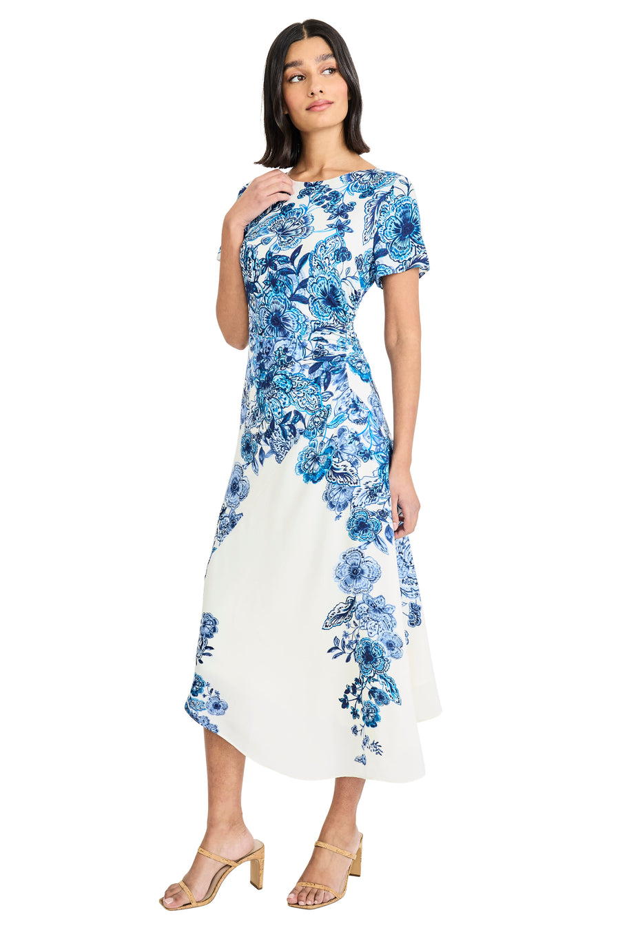 Maggy London Women's Short-Sleeve Midi Dress - White/Blue - Size 4 Maggy London Women's Short-Sleeve Midi Dress - White/Blue - Size 4