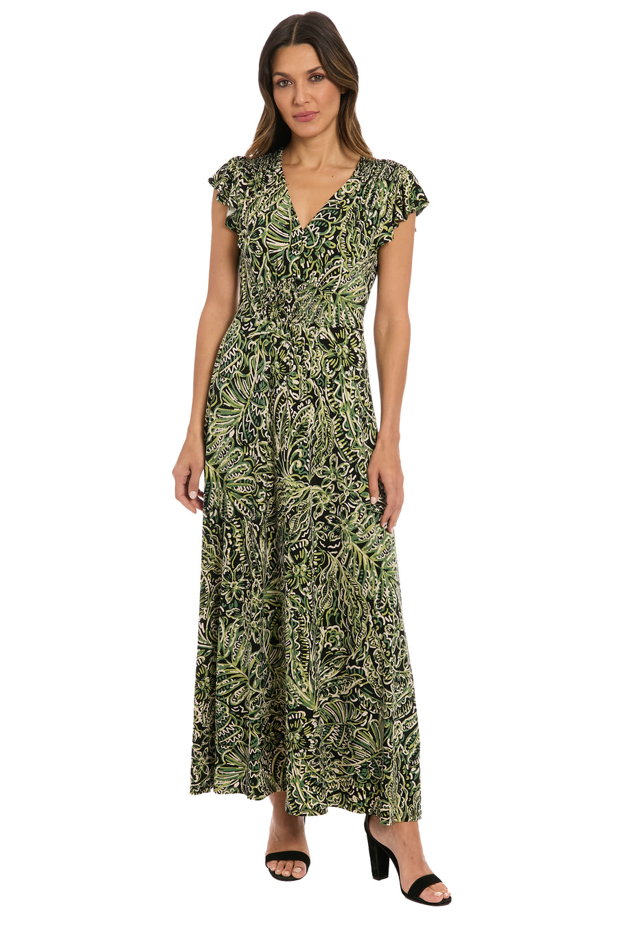Tay in Linear Floral Maxi Flutter Sleeve Dress Tay in Linear Floral Maxi Flutter Sleeve Dress