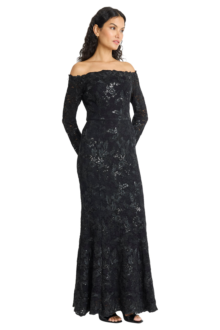 Kelley Sequin Lace Off the Shoulder Gown