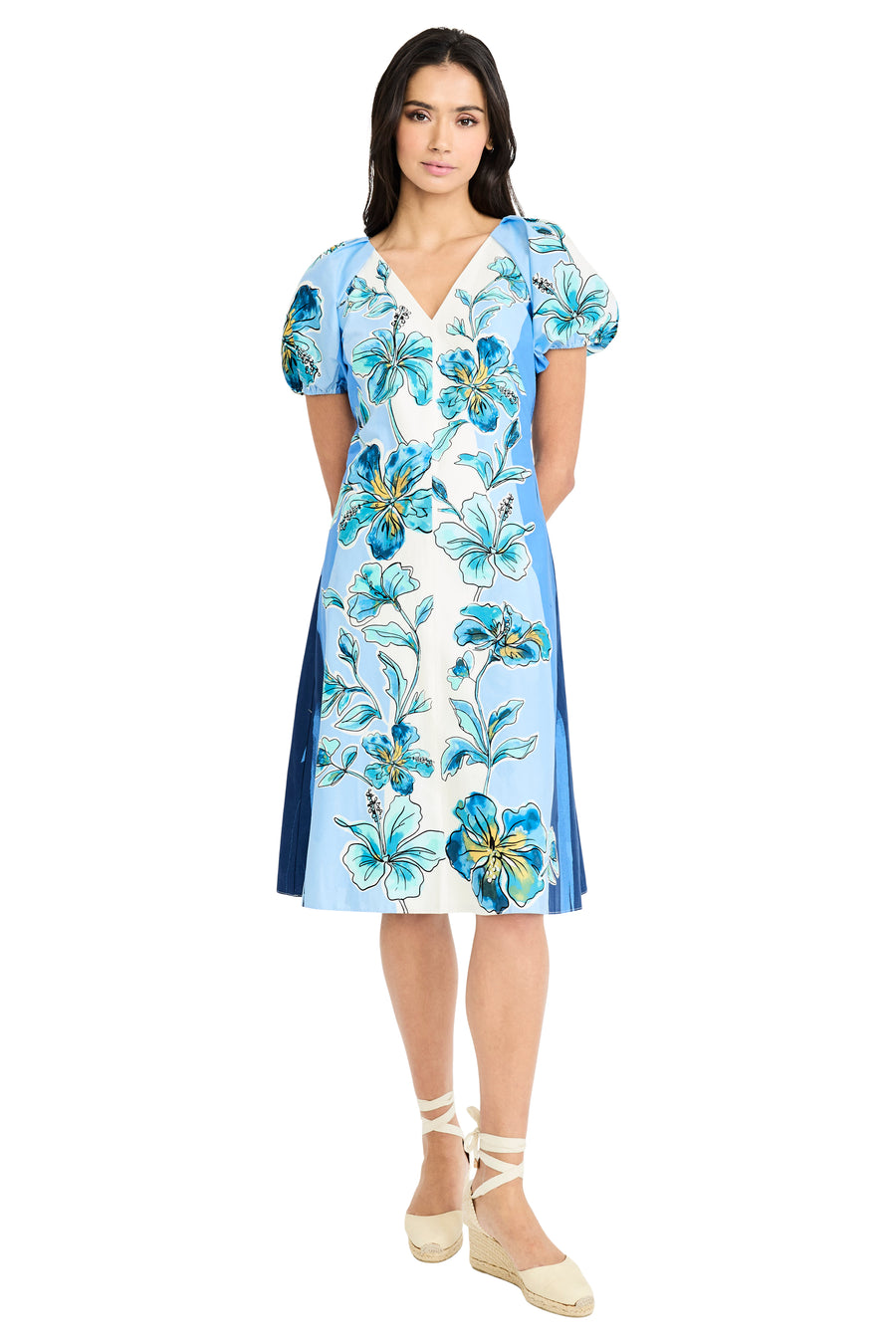 Mariel Puff Sleeve Cotton Midi in Bayside Blooming