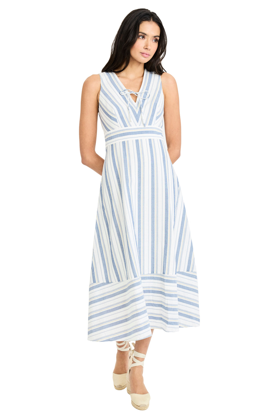 Caroline Striped Neck Tie Midi
