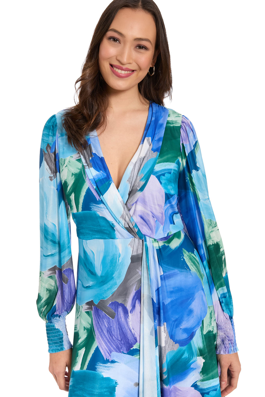Ruth Long Bishop Sleeve Maxi in Watercolor Abstract