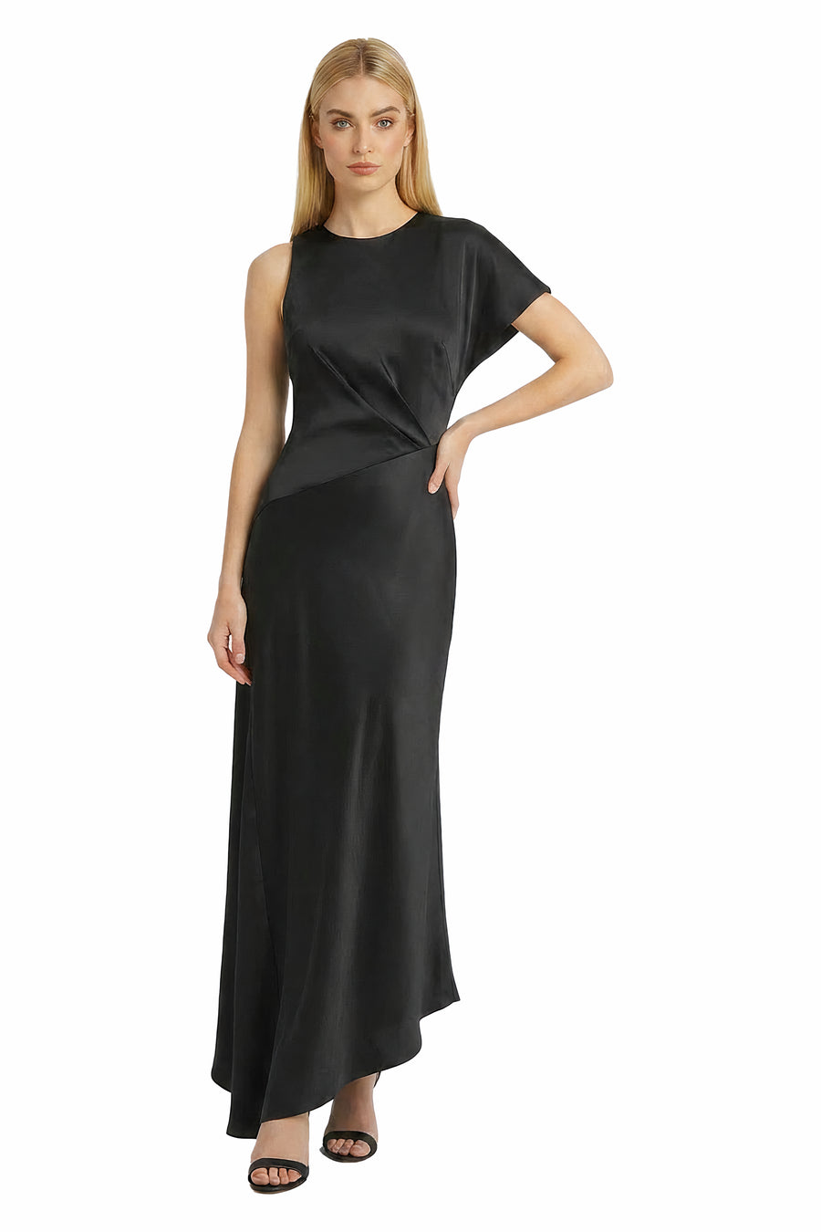 Vale Asymmetric Satin Maxi Dress