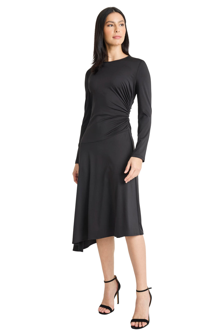 Klaudia Ruched Long Sleeve Midi Dress Black / Standard / 2 Klaudia Ruched Long Sleeve Midi Dress Black / Standard / 2