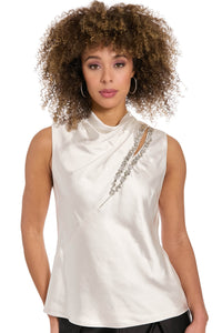 Nica Draped Mock Neck Satin Top Top