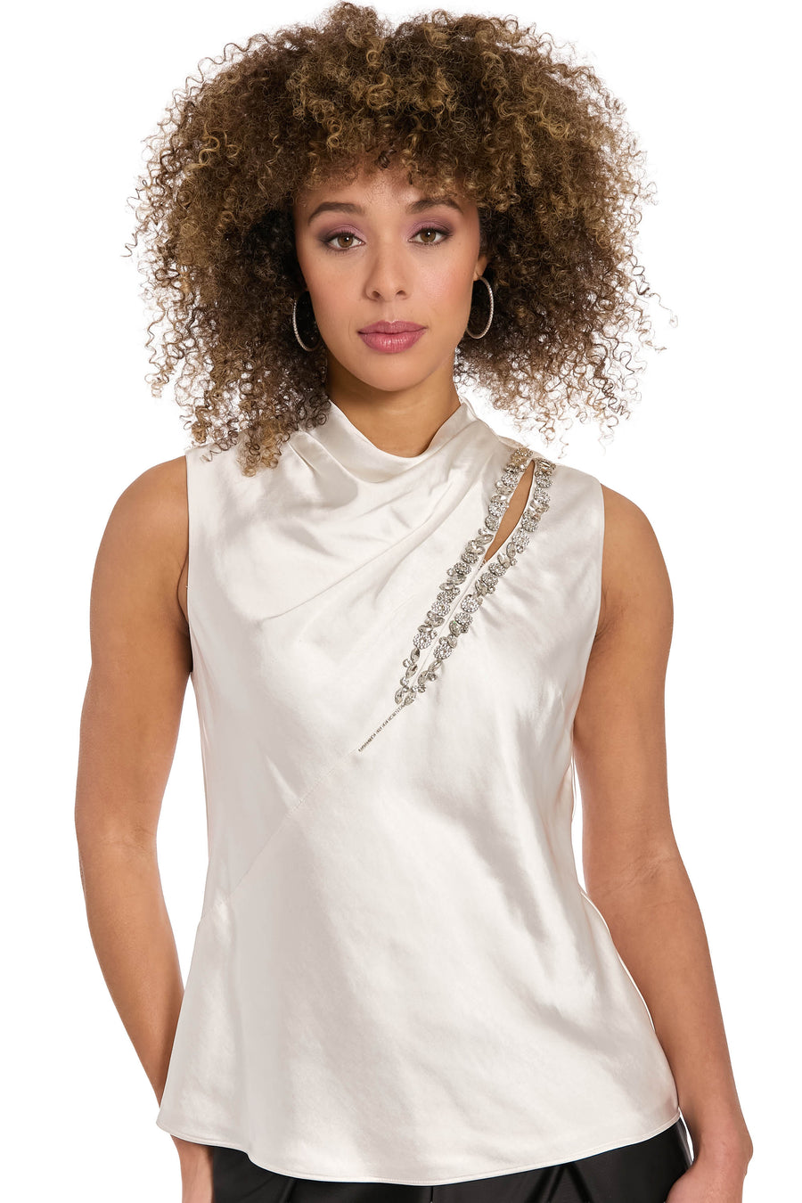 Nica Draped Mock Neck Satin Top