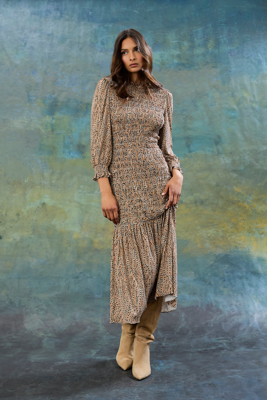 Samuel Printed Ruffled Midi Dress A-Line | The Good Journey Maggy London Samuel Printed Ruffled Midi Dress A-Line | The Good Journey Maggy London