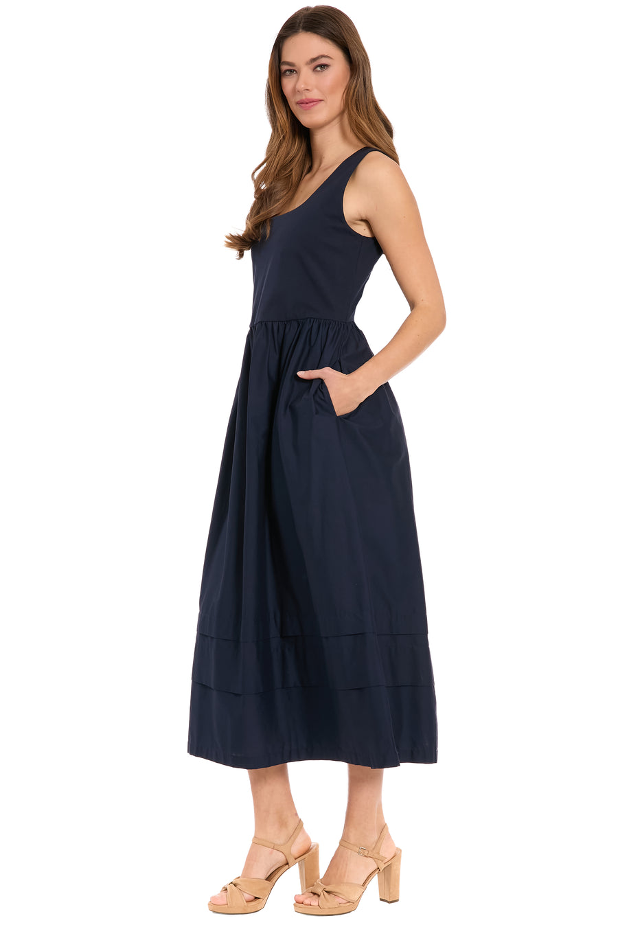 Carin Cotton Square Neck Linen Two-Fer Midi