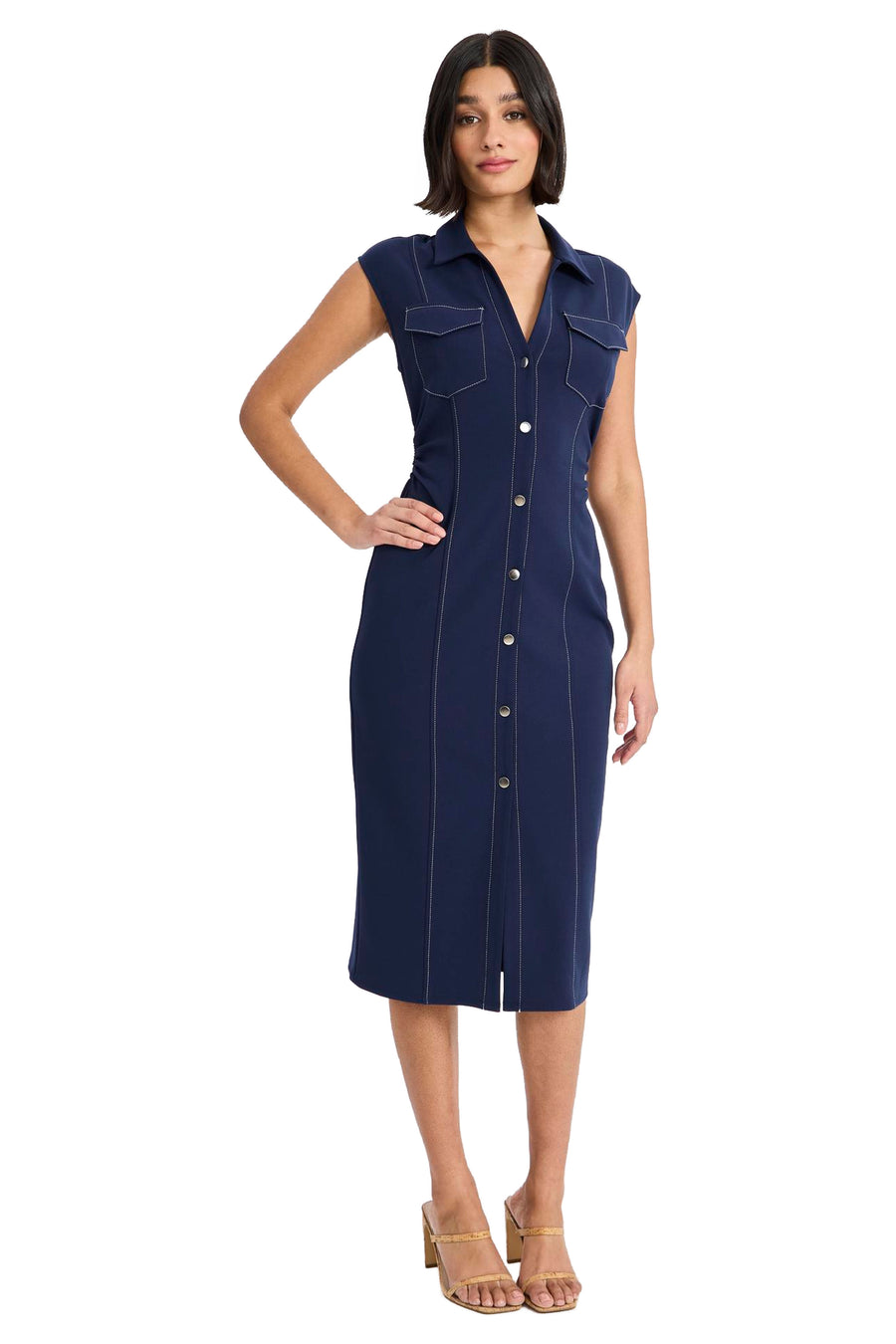 Yasmin Sleeveless Button Front Shirt Dress Sheath