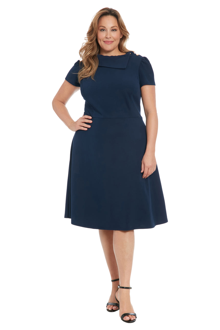 London Times Plus Size Foldover-Neck Fit & Flare Dress - Navy - Size 22W London Times Plus Size Foldover-Neck Fit & Flare Dress - Navy - Size 22W