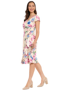 Anne Cap Sleeve Flounce Hem Dress in Floral Perfection