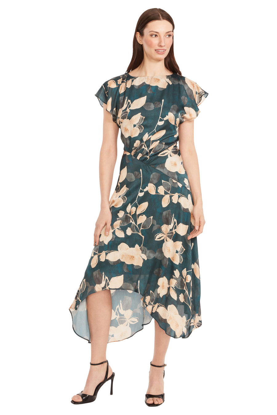 Betty in Printed Satin Midi Dress