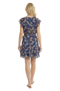 Alessandra Ruffle Faux Wrap Mini in Jacobean Fan