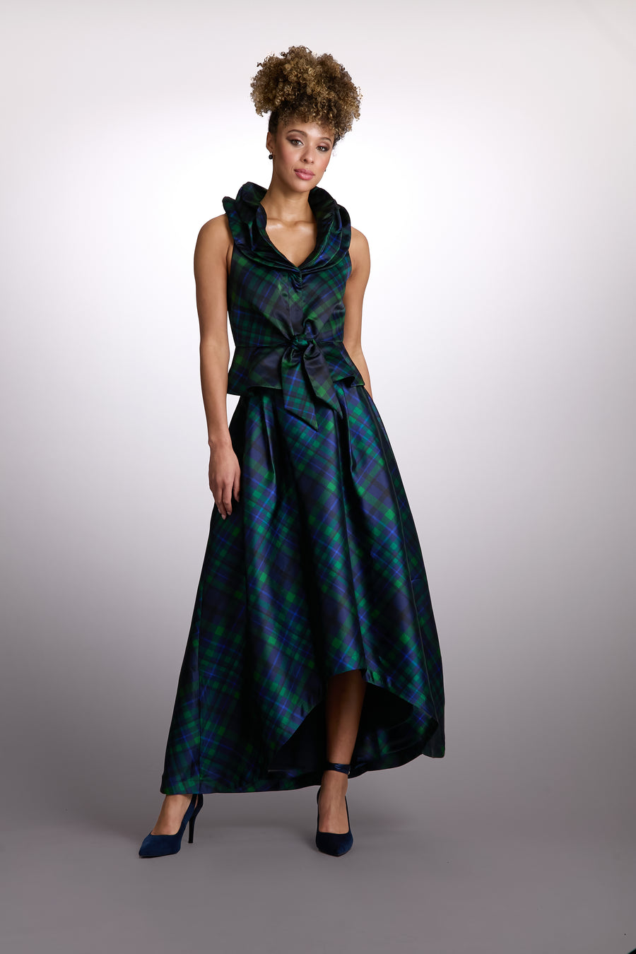 Roosevelt Voluminous Plaid Tie-Front Skirt