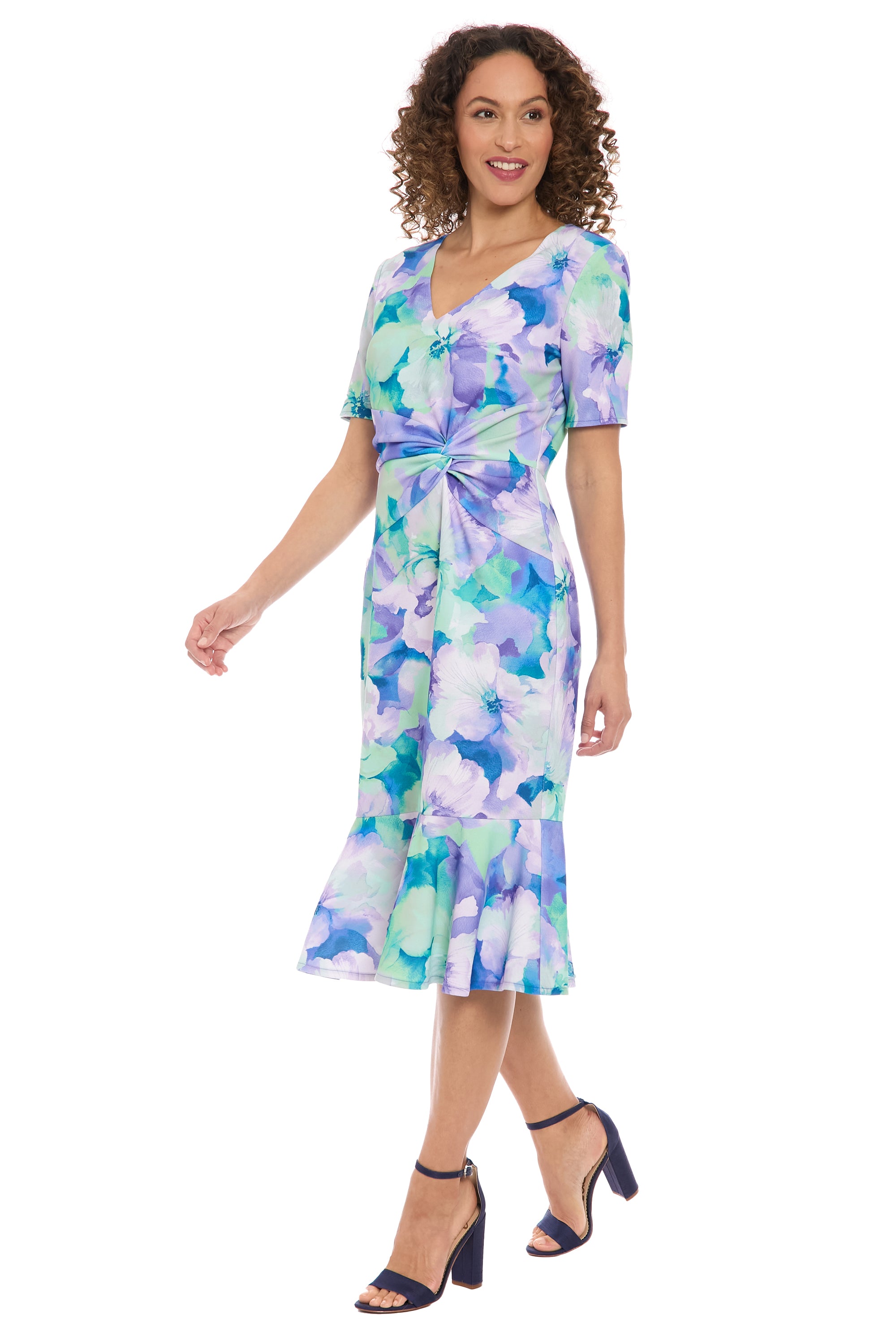 London Times Women's Elegant MIDI V-Neck Short Sleeve Twist Waist Flounce Hem-Special Occasion Cocktail Dresses London Times Women's Elegant MIDI V-Neck Short Sleeve Twist Waist Flounce Hem-Special Occasion Cocktail Dresses