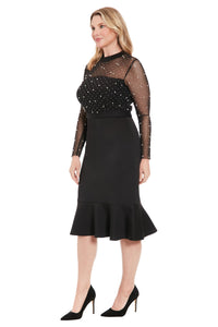 Laurenda Beaded Pearl Illusion Mesh Dress