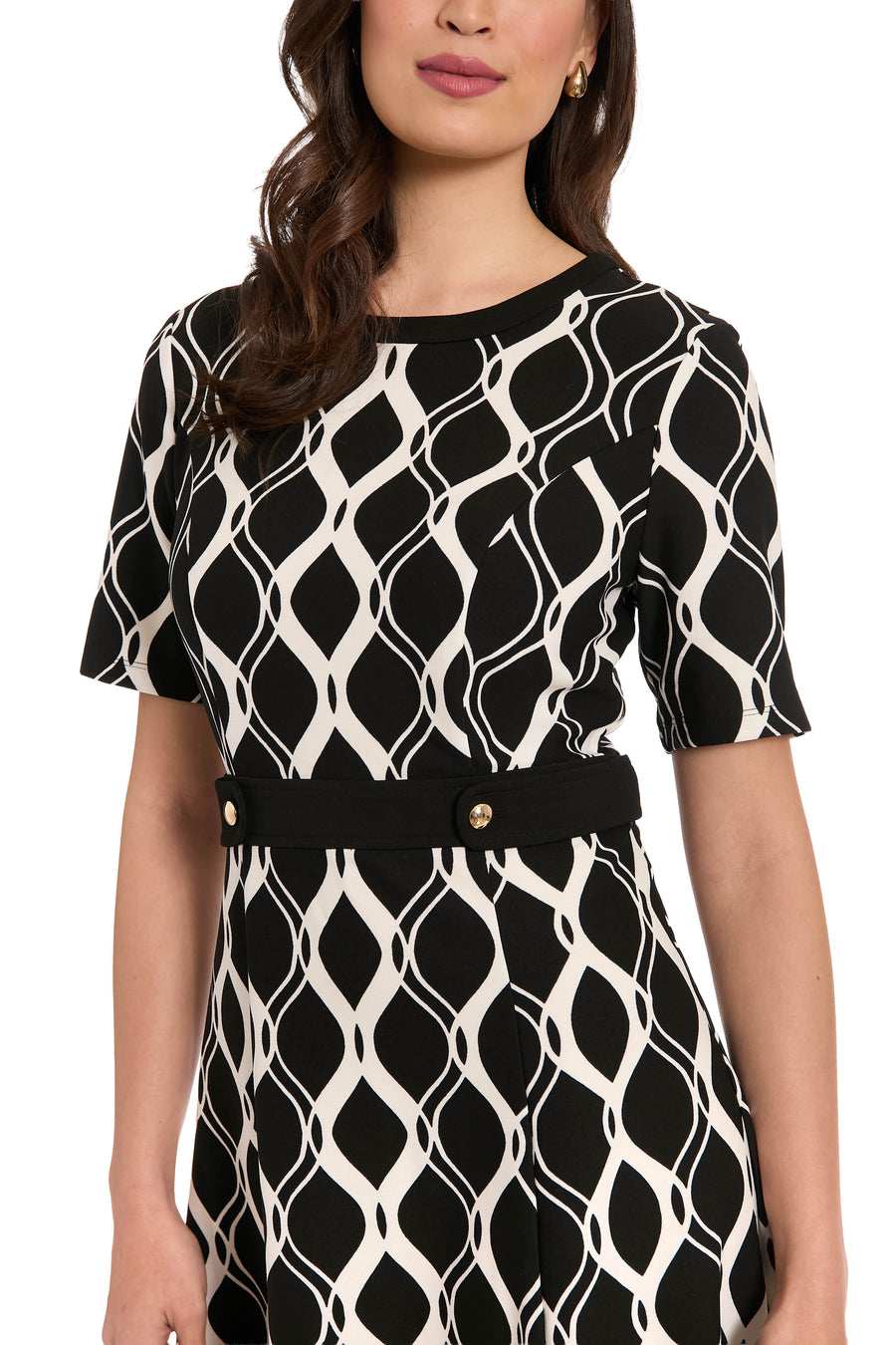 Enola Geometric Print Belted Midi Dress