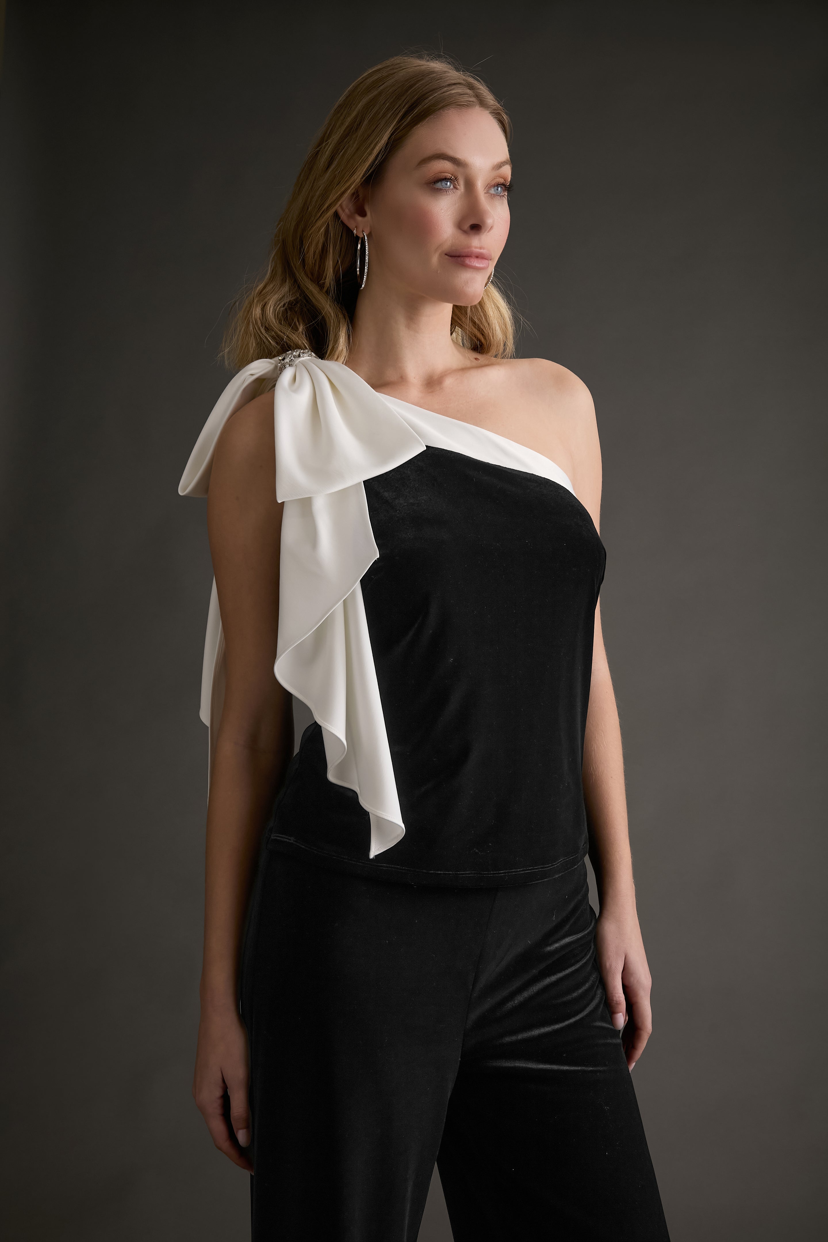 Ludlow One-Shoulder Velvet Top with Oversized Bow