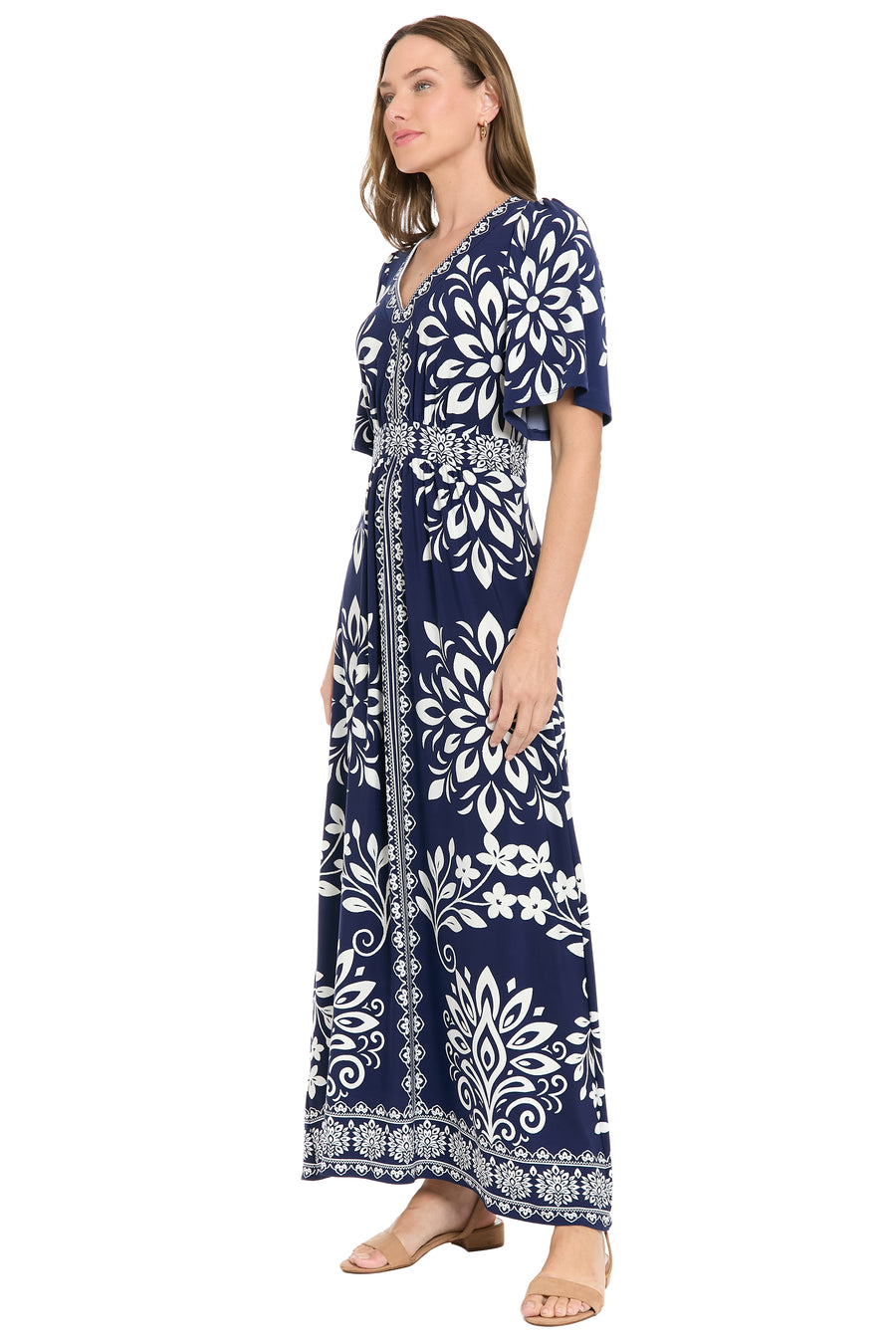 McKay Flutter Sleeve Maxi in Floral Medallion
